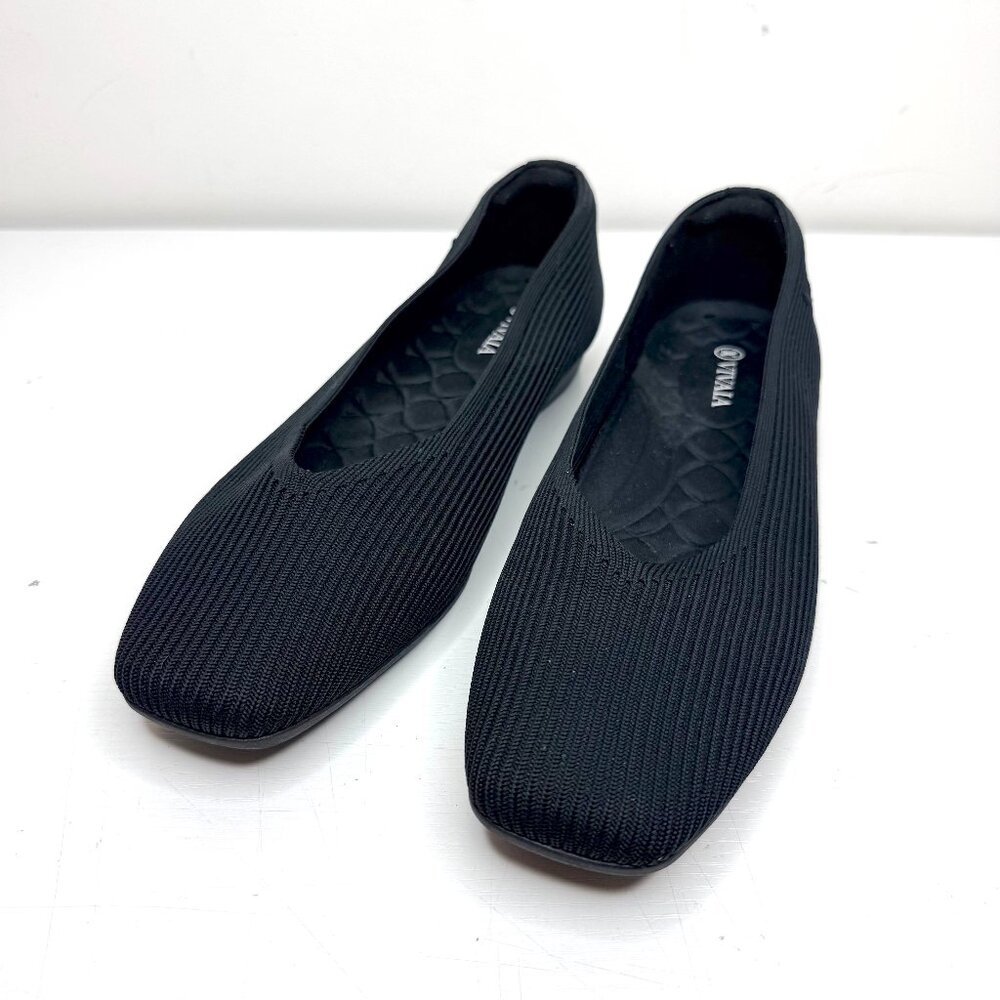 VIVAIA Margot 2.0 Square V Cut Ribbed Stretch Washable Flats 41.5 11.5 Black